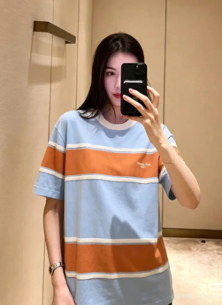 Louis Vuitton/Louis Vuitton 26ss contrasting color patchwork striped knitted short sleeves